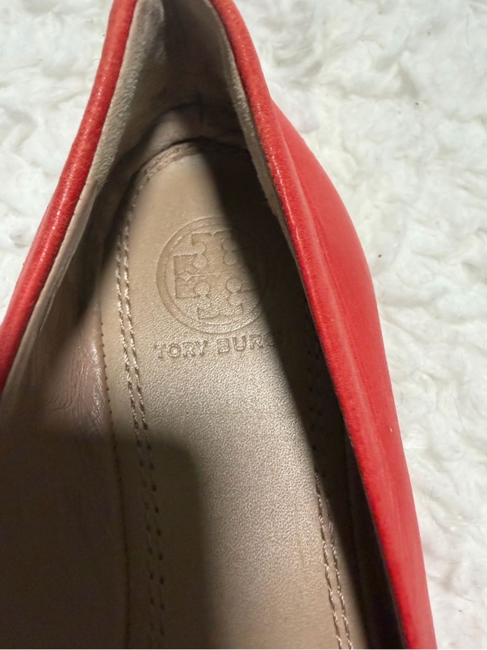 Tory Burch Red Leather Logo Ballet Flats - Picture 5 of 5